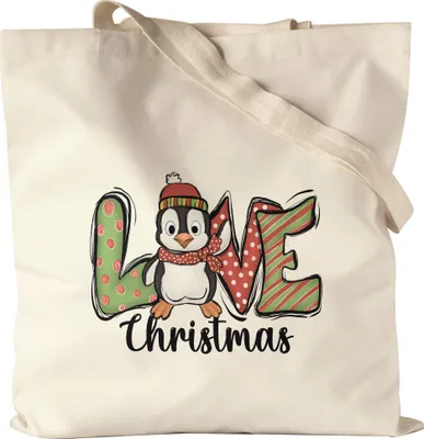 Produktbild von Love Christmas Jutebeutel Stoffbeutel Geschenkidee Weihnachts-Fans Pinguin-Motiv für Weihnachten für Kinder Familie