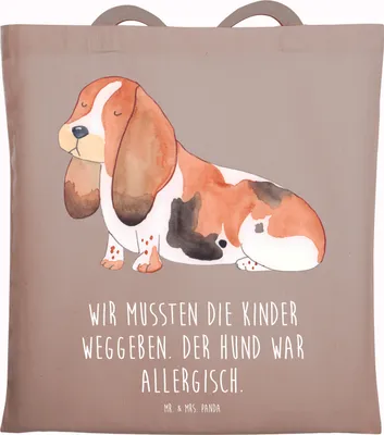 Produktbild von Mr. & Mrs. Panda Beutel Hund Basset Hound - Braun Pastell - Geschenk, Shopping Tasche, Laptoptasche, Sprüche, Schultasche, Lustig, Tote Bag, Süß, Jutebeutel