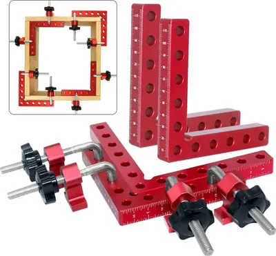 Produktbild von Winkelklemme - 90° L‑Form Eckklemme - Aluminiumlegierung - Rechtwinklige Positionierung - Holzverarbeitung - Kombinationsset