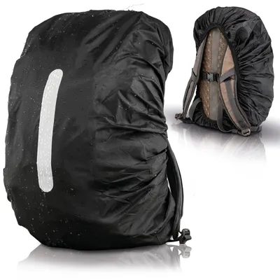 Produktbild von Regenschutz Rucksackschutz Regenhülle - 15 bis 70 Liter - Wasserdicht - Schwarz - Mit Reflektorstreifen