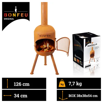 Obrázok produktu pre BonFeu BonSolo, Voľne stojaci krb, Otvorený, Drevené brikety, Hnedá, Vonkajší, Vodorovný