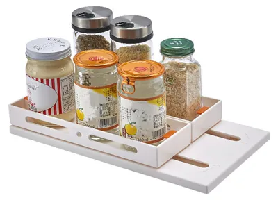 Produktbild von Ausziehbarer Gewürzständer, drehbarer Schubladenorganizer für Küche, Schrank, Kühlschrank und Arbeitsplatte.