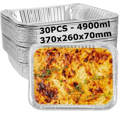 Immagine prodotto di Vassoio per griglia in alluminio monouso - 370 x 260 x 70 mm - 30 pezzi - Per forno, griglia e congelatore