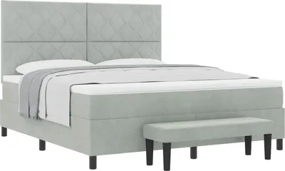 Produktbild von Boxspringbett mit Kopfteil Hellgrau 200 x 180 cm Samt