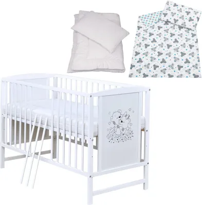 Produktbild von Baby-Delux Babybett Gitterbett Mia weiß 120x60 Bettset 4-Tlg. Matratze verschiedene Designs Mäuselein