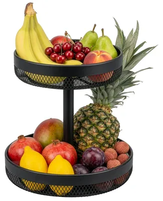 Produktbild von eluno Obstetagere, Brotkorb rund 2-stöckig, Obstschale, Obstkorb, Ø 25 cm und 30 cm aus schwarzem Metall
