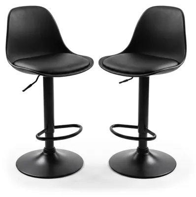 Productafbeelding van Relaxdays Set van 2 barkrukken, in hoogte verstelbaar, draaibaar, met rugleuning en voetsteun, kunstleer, metaal, barkruk voor de keuken, zwart