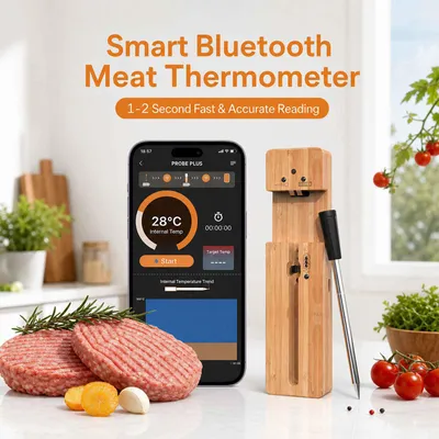 Produktbild von AIORBER Kabelloses Fleischthermometer Bluetooth Grillthermometer Digitales Bratenthermometer mit App IPX7 Schwarz