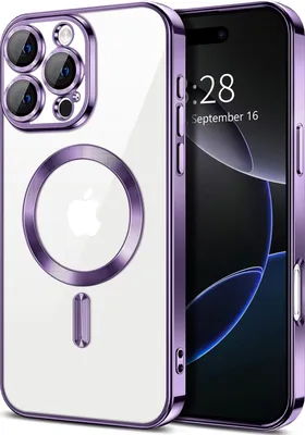 Produktbild von Magnetische Klar Hülle für iPhone 16 Pro, Kompatibel mit MagSafe, Elektroplattiert Handyhülle mit Kameraschutz Lila