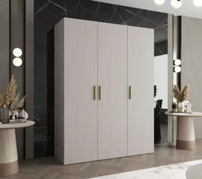 Obrázek produktu pro Prostorná šatní skříň HELMA 1 150 cm - kašmír / zlaté úchyty