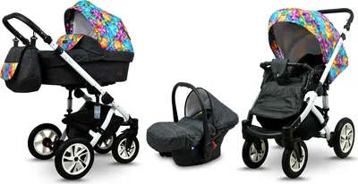 Produktbild von BabyLux® Sky Lark | 3in1 Kinderwagen Set | Paint Flowers | Kombikinderwagen | Kinderwagenset | B