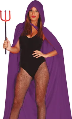A woman dressed in a devil costume, holding a trident.