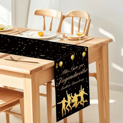 Produktbild von Tischläufer Jugendweihe 30 x 270 cm Schwarz Gold