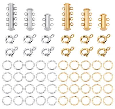 Immagine prodotto di TRANKIELO® - Set fai-da-te da 58 pezzi con chiusure scorrevoli in acciaio inossidabile – ideale per la creazione di gioielli e decorazioni