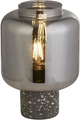 Produktbild von Tischleuchte Beton Rauchglas rund D: 20 cm 28 cm Grau mit Terrazzo Effekt Rauchgrau E27 Jugendstil Tischlampe
