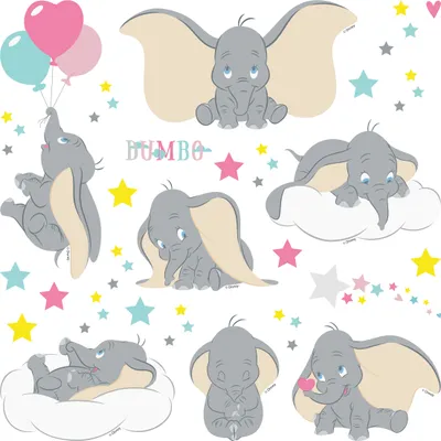 Produktbild von Disney Wandtattoo Dumbo Grau, Rosa und Gelb - 600237 - 30 x 30 cm