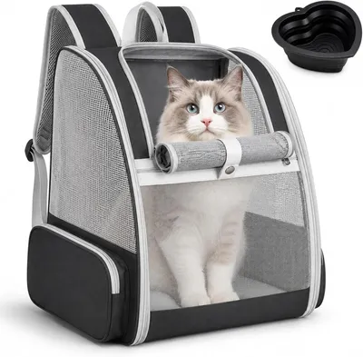Imagen del producto de Bolsa de transporte plegable, transpirable, con correa de seguridad, para gatos y perros