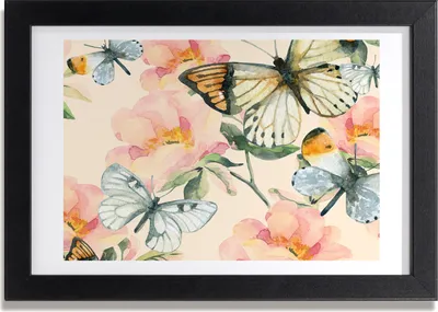 Produktbild von Bild 30x20 MDF-Rahmen, Wandkunst Schmetterlinge und Blumen