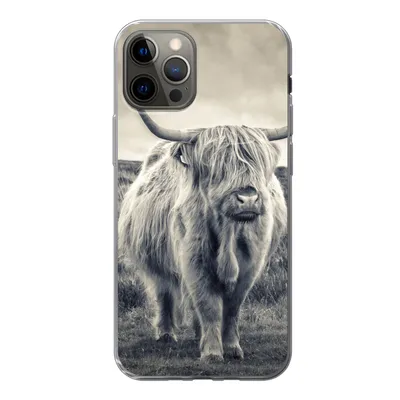Produktbild von MuchoWow® Handyhülle Schutzhülle Hülle für iPhone 12 Pro Schottischer Hochländer - Tiere - Wolken - Kuh - Natur Silikon Softcase Handy Hülle - Abdeckung