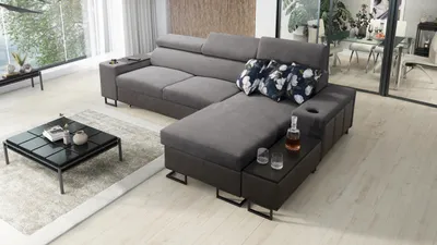 Image de Canapé d'angle t moderne MELODY I MINI avec port USB Tauro/Freya Graphite/Gris foncé Droite