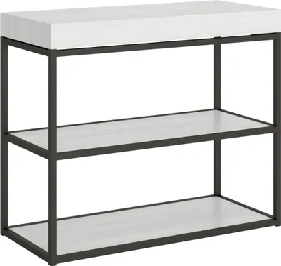 Produktbild von ITAMOBY - Ausziehbarer Konsolentisch 90x40/196 cm Plano Small Esche weiß mit Eisenrahmen aus Anthrazit