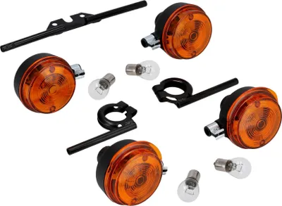 Image de Set: 4 clignotants ronds complets, + 6 V lampes et clignotants noirs - pour Simson S50, S51, S70