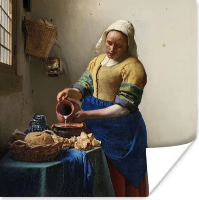 Produktbild von MuchoWow® Poster Das Milchmädchen - Gemälde von Johannes Vermeer 50x50 cm - Wohnzimmerdekoration