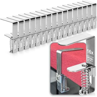 Image de com-four® 16x Pinces à nappe Premium en acier inoxydable - Pinces à nappe à ressort pour tables d'une épaisseur de 2,7 à 5,5 cm - Pinces à nappe inoxydables pour l'intérieur et l'extérieur