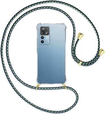 Produktbild von Handykette Backcover-Schutzhülle mit Band (Metall goldfarben) für Xiaomi 12T (6.67'' FC) - grün/blau/weiß