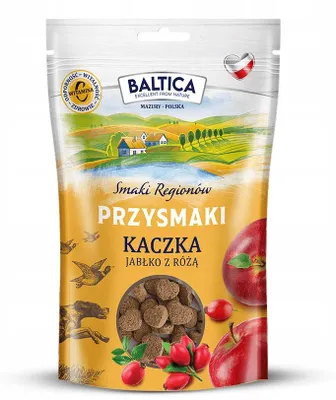 Zdjęcie produktu dla Baltica Przysmaki Regionów dla psa kaczka z jabłkiem i różą 100 g