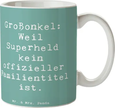 Produktbild von Mr. & Mrs. Panda Pott Spruch Großonkel Superheld - Meeresbrise - Geschenk, Familie, persönliche Erinnerungen, Kaffeebecher, Heldentaten, Kaffeetasse, Tasse, haferl