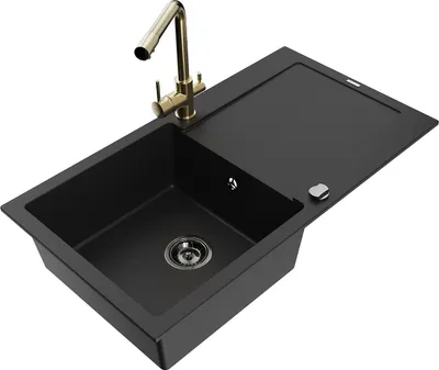 Immagine prodotto di Mexen Leo lavello in granito a 1 vasca con gocciolatoio e rubinetto da cucina Duero, nero - 6501-77-671600-50-B