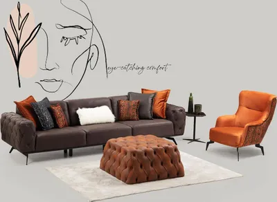 Produktbild von Komplette Viersitzer Sessel Braun Stoffsofa Set JVmoebel