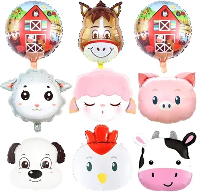 Produktbild von Bauernhof-Party-Ballons – Party-Ballons – 9 Stück. Party-Tier-Ballons – Tier-Folieballons – Geburtstag-Tier-Folieballons – Tier-Folieballons