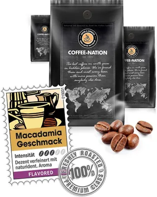 Produktbild von Kaffee MACADAMIA aromatisiert von Coffee-Nation, 500g Bohnen