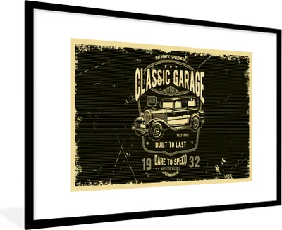 Produktbild von MuchoWow® MuchoWow® Gerahmtes Poster Mancave - Auto - Retro - Schwarz 90x60 cm - Poster mit zchwarzem Bilderrahmen - Wanddekoration - Fotos