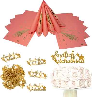 Produktbild von Oblique Unique Schuleinführung Schulanfang Einschulung Deko Set - Endlich Schulkind Torten Topper + Konfetti + Servietten