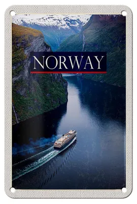 Produktbild von Blechschild Reise 12x18cm Norwegen Kreuzfahrt Reise Meer Gebirge Schild