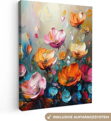Zdjęcie produktu dla MuchoWow® - Obraz na płótnie - Kwiaty - Kolorowe - Abstrakcja - Kolor - Natura, fototapeta, dekoracja ścienna, obrazy do salonu, 90x120cm
