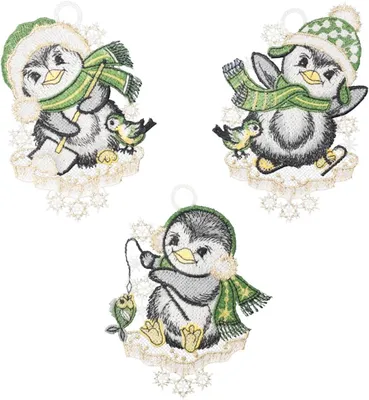 Produktbild von Fensterbildset "Pinguinbande" in Grün, 3 Stück, je 12 x 16 cm