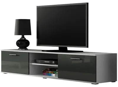 Obrázek produktu pro Stolek pod TV 180 cm BRNO SH3F bílý šedý lesk - nábytek do obývacího pokoje