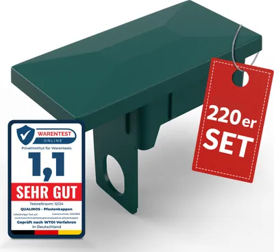 Produktbild von Qualinos Pfostenkappen 60x40 mm mit Sicherungssteg Grün 6005 (220 Stück) – für Doppelstabmattenzaun