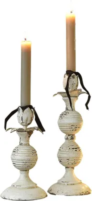 Imagen del producto de Soporte para velas, juego de 2 unidades, color gris envejecido (Soliras)