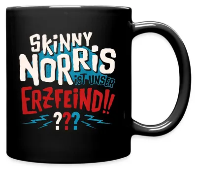 Produktbild von Spreadshirt Die Drei Fragezeichen Skinny Norris Tasse Einfarbig, One size, Schwarz