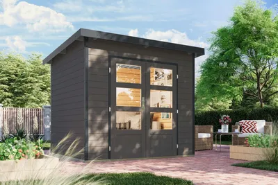 Produktbild von Karibu Gartenhaus Hybridhaus Metall Pluto 2 terragrau Metall anthrazit 240x200x219 cm