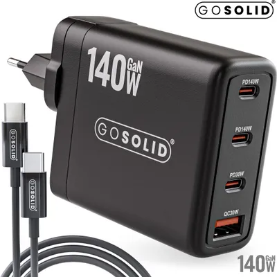 Zdjęcie produktu dla GO SOLID! Ładowarka USB-C, 140W, 4 porty, czarna
