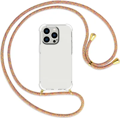 Produktbild von Handykette Backcover-Schutzhülle mit Band (Metall goldfarben) für Apple iPhone 14 Pro (6.1'') - Rainbow