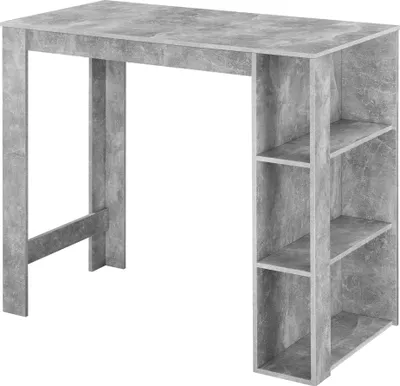 A bar table with shelves against a white background.