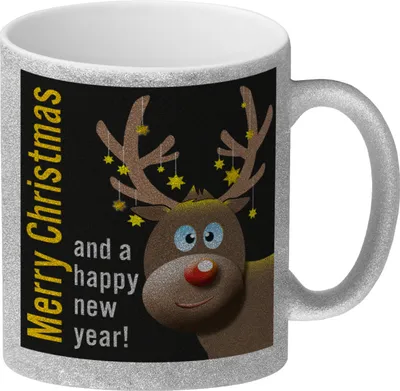 Produktbild von Rentier Motiv und Spruch Glitzer-Kaffeebecher in Schwarz zum Thema Weihnachten