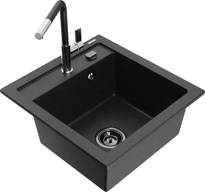 Produktbild von Mexen Vito 1-Becken-Granit-Spüle mit Mischbatterie Flora, Schwarz/Silbermetallic - 6503-73-670401-07-B
